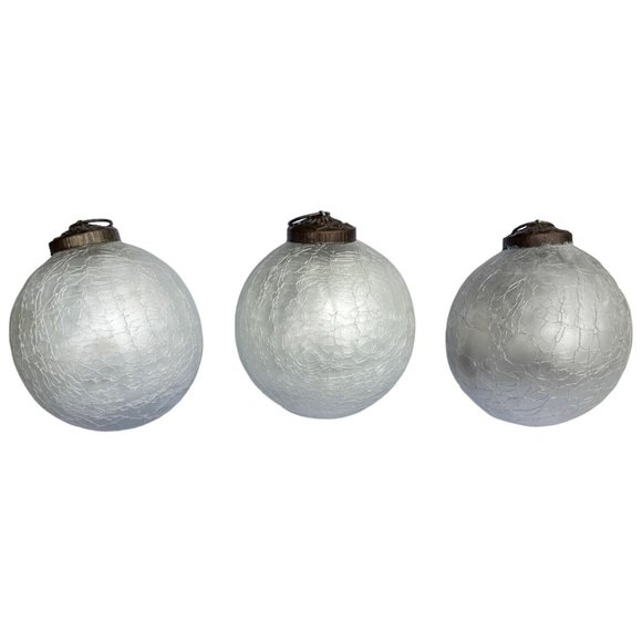 3 Vintage Kugel Style White Crackle Glass Christmas Tree Ornaments 3 Inch Retro - Picture 2 of 7